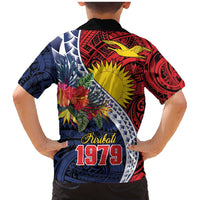 Flag of Kiribati Polynesian Pattern Family Matching Mermaid Dress and Hawaiian Shirt Est 1979 With Tropical Flowers