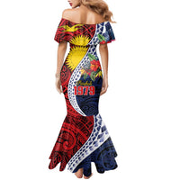 Flag of Kiribati Polynesian Pattern Family Matching Mermaid Dress and Hawaiian Shirt Est 1979 With Tropical Flowers