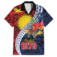 Flag of Kiribati Polynesian Pattern Family Matching Summer Maxi Dress and Hawaiian Shirt Est 1979 With Tropical Flowers