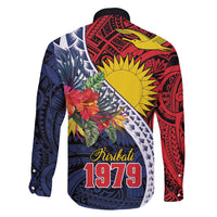 Flag of Kiribati Polynesian Pattern Family Matching Tank Maxi Dress and Hawaiian Shirt Est 1979 With Tropical Flowers