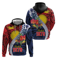 Flag of Kiribati Polynesian Pattern Hoodie Est 1979 With Tropical Flowers