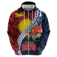 Flag of Kiribati Polynesian Pattern Hoodie Est 1979 With Tropical Flowers