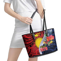 Flag of Kiribati Polynesian Pattern Leather Tote Bag Est 1979 With Tropical Flowers