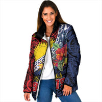Flag of Kiribati Polynesian Pattern Padded Jacket Est 1979 With Tropical Flowers - Polynesian Pride