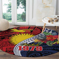 Flag of Kiribati Polynesian Pattern Round Carpet Est 1979 With Tropical Flowers