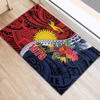 Flag of Kiribati Polynesian Pattern Rubber Doormat Est 1979 With Tropical Flowers