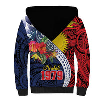 Flag of Kiribati Polynesian Pattern Sherpa Hoodie Est 1979 With Tropical Flowers