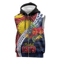 Flag of Kiribati Polynesian Pattern Sleeveless Zip Hoodie Est 1979 With Tropical Flowers - Polynesian Pride