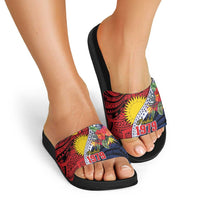 Flag of Kiribati Polynesian Pattern Slide Sandals Est 1979 With Tropical Flowers - Polynesian Pride