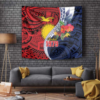 Flag of Kiribati Polynesian Pattern Tapestry Est 1979 With Tropical Flowers