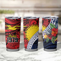 Flag of Kiribati Polynesian Pattern Tumbler Cup Est 1979 With Tropical Flowers