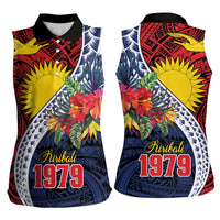 Flag of Kiribati Polynesian Pattern Women Sleeveless Polo Shirt Est 1979 With Tropical Flowers