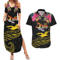 Kiribati Independence Day Personalised Couples Matching Summer Maxi Dress and Hawaiian Shirt Gold Frigatebird with Polynesian Pattern