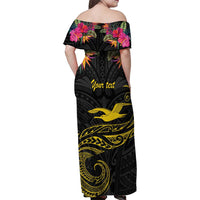 Kiribati Independence Day Personalised Family Matching Off Shoulder Maxi Dress and Hawaiian Shirt Gold Frigatebird with Polynesian Pattern