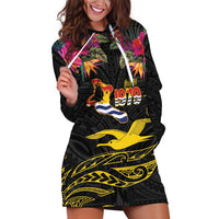 Kiribati Independence Day Personalised Hoodie Dress Gold Frigatebird with Polynesian Pattern
