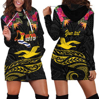 Kiribati Independence Day Personalised Hoodie Dress Gold Frigatebird with Polynesian Pattern
