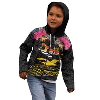 Kiribati Independence Day Personalised Kid Hoodie Gold Frigatebird with Polynesian Pattern