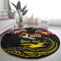 Kiribati Independence Day Personalised Round Carpet Gold Frigatebird with Polynesian Pattern