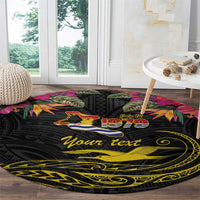 Kiribati Independence Day Personalised Round Carpet Gold Frigatebird with Polynesian Pattern