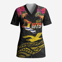 Kiribati Independence Day Personalised Scrub Top Gold Frigatebird with Polynesian Pattern - Polynesian Pride