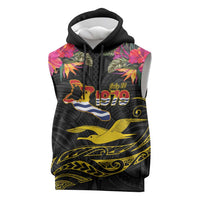 Kiribati Independence Day Personalised Sleeveless Hoodie Gold Frigatebird with Polynesian Pattern - Polynesian Pride