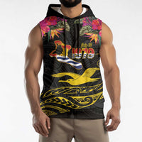 Kiribati Independence Day Personalised Sleeveless Hoodie Gold Frigatebird with Polynesian Pattern - Polynesian Pride