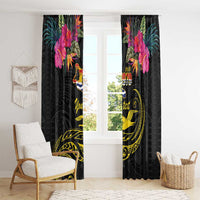 Kiribati Independence Day Personalised Window Curtain Gold Frigatebird with Polynesian Pattern