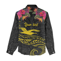 Kiribati Independence Day Personalised Women Casual Shirt Gold Frigatebird with Polynesian Pattern