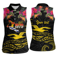 Kiribati Independence Day Personalised Women Sleeveless Polo Shirt Gold Frigatebird with Polynesian Pattern