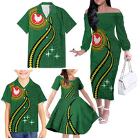 Manua Islands Polynesian Style Family Matching Off The Shoulder Long Sleeve Dress and Hawaiian Shirt
