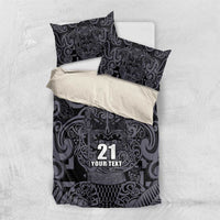 Custom New Zealand Taiaha Maori Bedding Set Minimalist Silver Fern All Black - Polynesian Pride