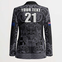Custom New Zealand Taiaha Maori Blazer Minimalist Silver Fern All Black - Polynesian Pride