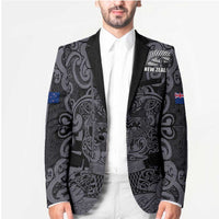 Custom New Zealand Taiaha Maori Blazer Minimalist Silver Fern All Black - Polynesian Pride