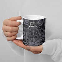 Custom New Zealand Taiaha Maori Ceramic Mug Minimalist Silver Fern All Black - Polynesian Pride
