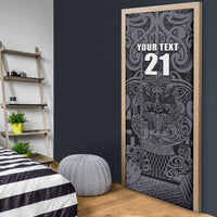 Custom New Zealand Taiaha Maori Door Cover Minimalist Silver Fern All Black - Polynesian Pride