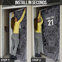 Custom New Zealand Taiaha Maori Door Cover Minimalist Silver Fern All Black - Polynesian Pride