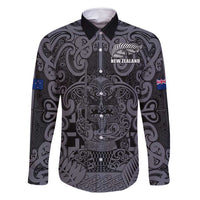 Custom New Zealand Taiaha Maori Family Matching Long Sleeve Bodycon Dress and Hawaiian Shirt Minimalist Silver Fern All Black - Polynesian Pride