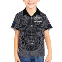 Custom New Zealand Taiaha Maori Family Matching Long Sleeve Bodycon Dress and Hawaiian Shirt Minimalist Silver Fern All Black - Polynesian Pride