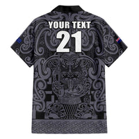 Custom New Zealand Taiaha Maori Family Matching Short Sleeve Bodycon Dress and Hawaiian Shirt Minimalist Silver Fern All Black - Polynesian Pride