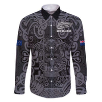 Custom New Zealand Taiaha Maori Family Matching Short Sleeve Bodycon Dress and Hawaiian Shirt Minimalist Silver Fern All Black - Polynesian Pride