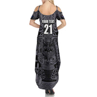 Custom New Zealand Taiaha Maori Family Matching Summer Maxi Dress and Hawaiian Shirt Minimalist Silver Fern All Black - Polynesian Pride
