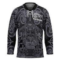 Custom New Zealand Taiaha Maori Hockey Jersey Minimalist Silver Fern All Black - Polynesian Pride