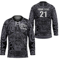 Custom New Zealand Taiaha Maori Hockey Jersey Minimalist Silver Fern All Black - Polynesian Pride