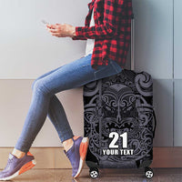 Custom New Zealand Taiaha Maori Luggage Cover Minimalist Silver Fern All Black - Polynesian Pride