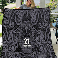 Custom New Zealand Taiaha Maori Quilt Minimalist Silver Fern All Black - Polynesian Pride