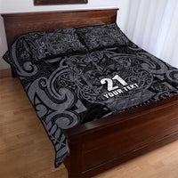 Custom New Zealand Taiaha Maori Quilt Bed Set Minimalist Silver Fern All Black - Polynesian Pride