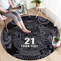 Custom New Zealand Taiaha Maori Round Carpet Minimalist Silver Fern All Black - Polynesian Pride