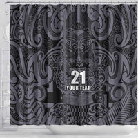 Custom New Zealand Taiaha Maori Shower Curtain Minimalist Silver Fern All Black - Polynesian Pride