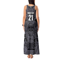 Custom New Zealand Taiaha Maori Tank Maxi Dress Minimalist Silver Fern All Black - Polynesian Pride