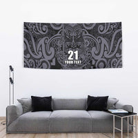 Custom New Zealand Taiaha Maori Tapestry Minimalist Silver Fern All Black - Polynesian Pride